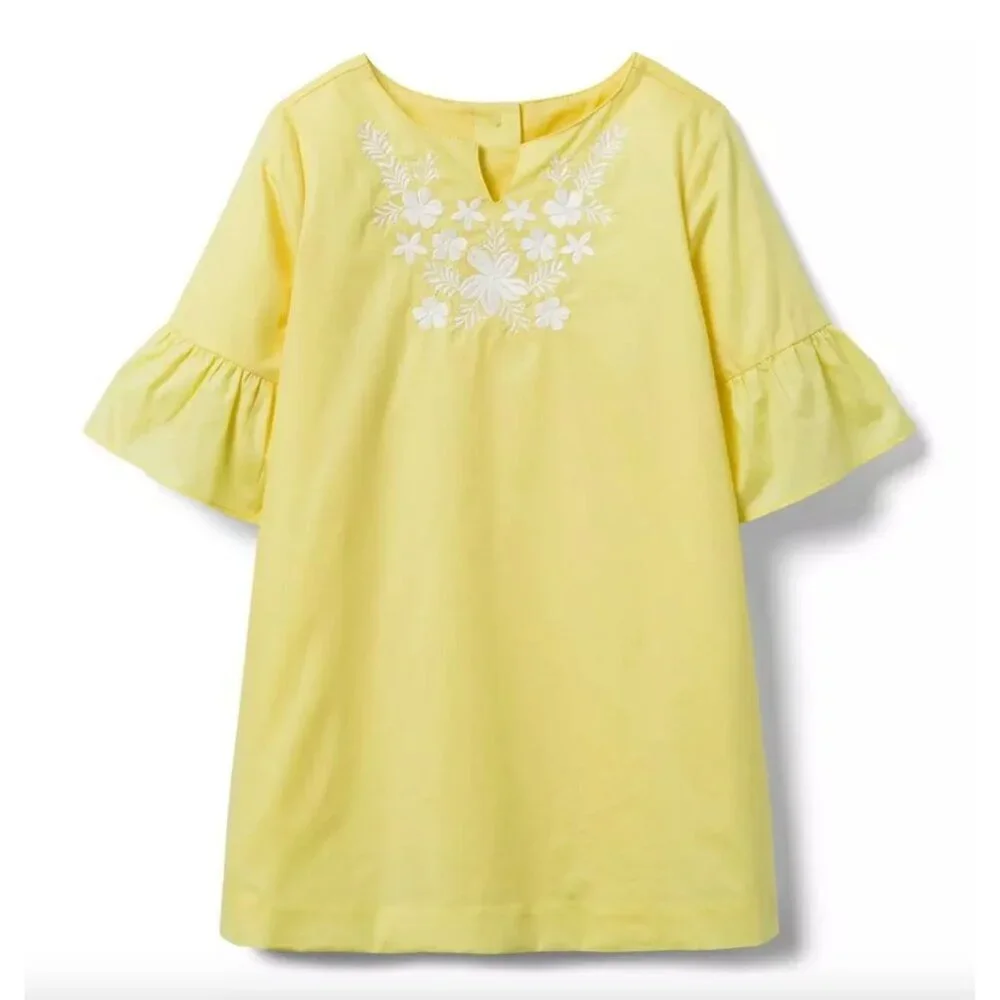 Janie & Jack Sunshine AERIN Embroidered Poplin Shift Dress Yellow Girls Size 6